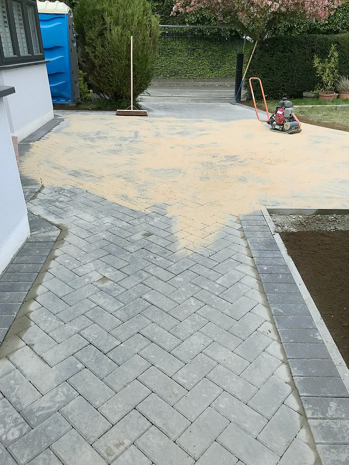 Herringbone driveway with charcoal edging